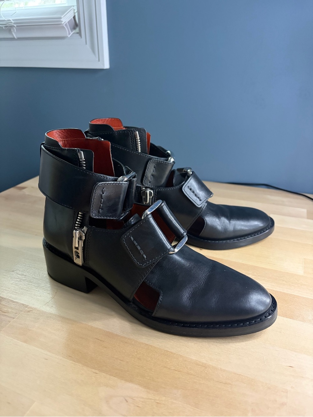 3.1 Phillip Lim Addis Cutout Black Leather Ankle Booties Size 37